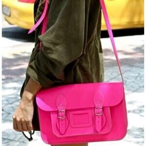 The Cambridge Satchel Neon Pink Bag Leather Crossbody Saddle College Work Travel